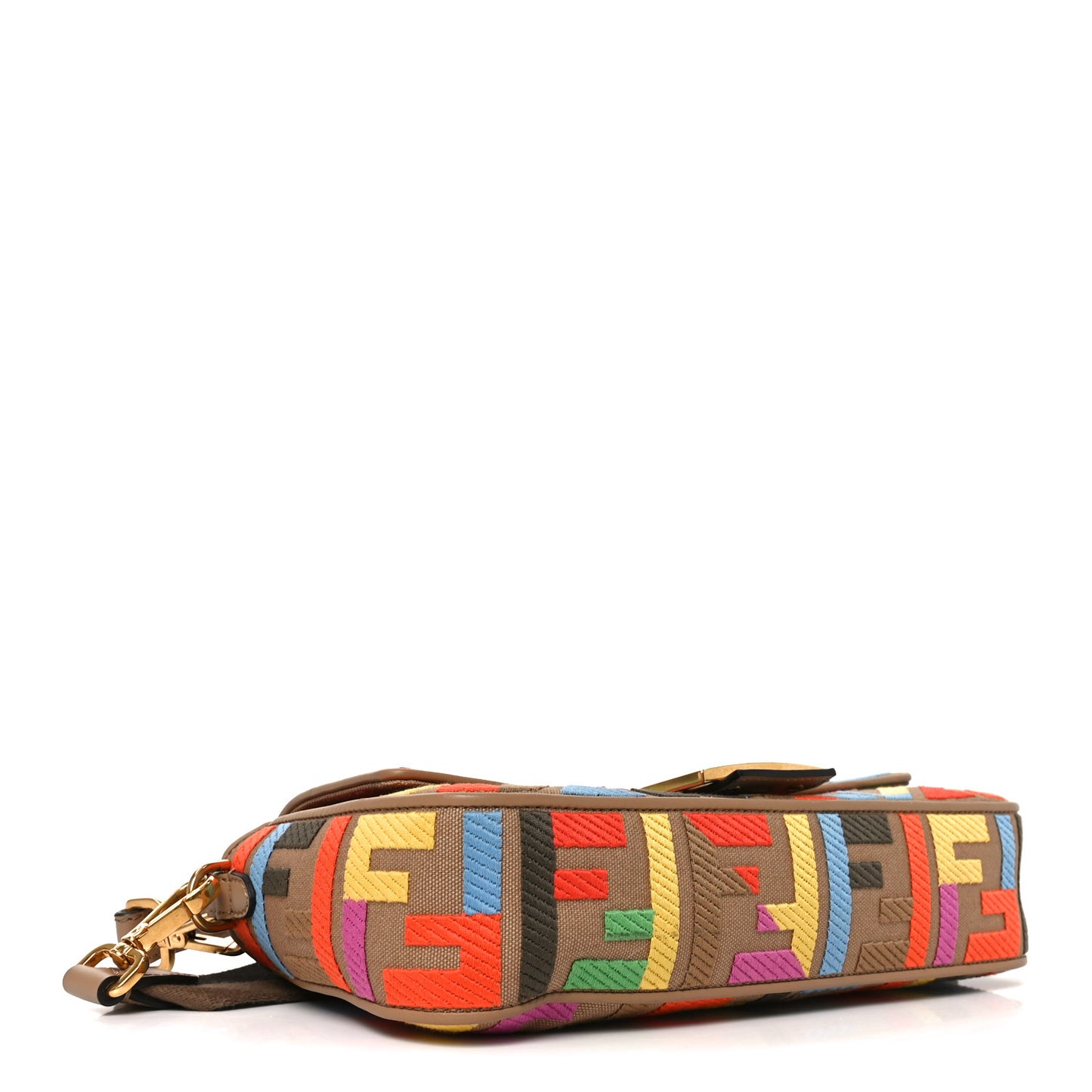 Canvas Vitello King FF Multicolor Embroidered Baguette Multicolor Cuoio