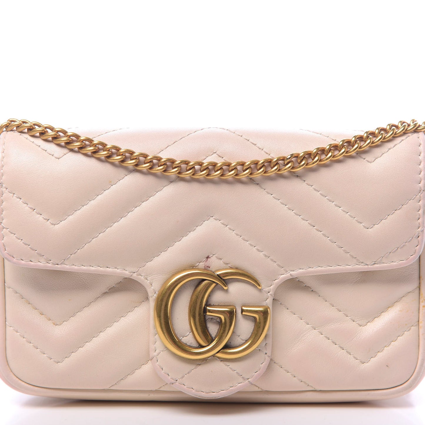 Calfskin Matelasse Super Mini GG Marmont Shoulder Bag White