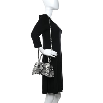 Balenciaga Shiny Calfskin Python Effect Hourglass Top Handle Bag Mini Black White 2 of 12