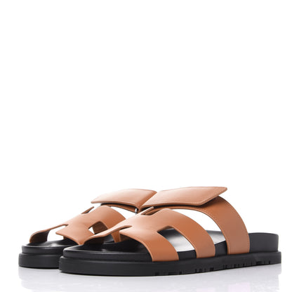 Hermes Calfskin Womens Chypre Sandals 36.5 Gold 3 of 11