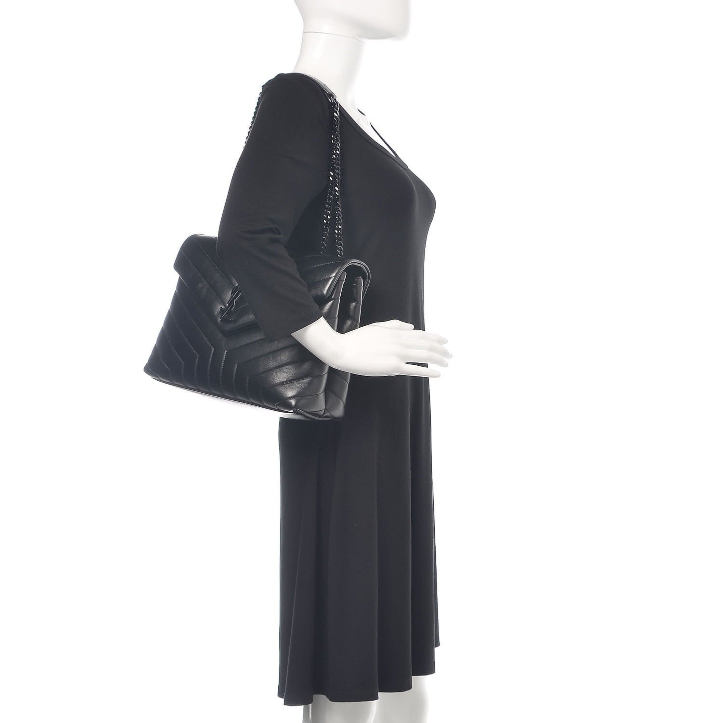 Calfskin Y Quilted Monogram Medium Loulou Chain Satchel Black