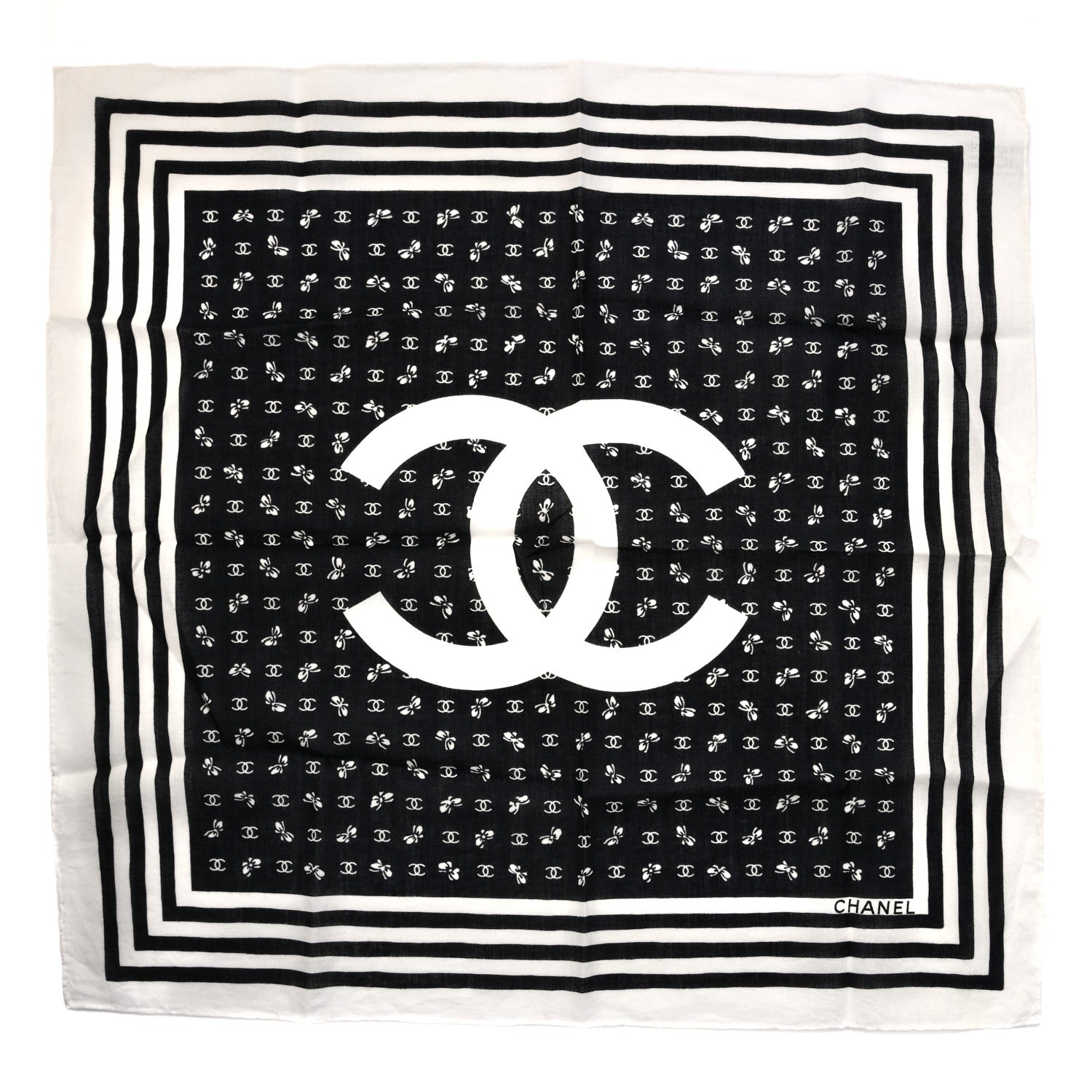 Chanel Cotton CC Logo Scarf White Black 1 of 3