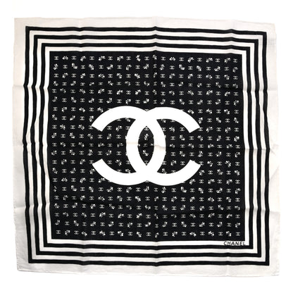 Chanel Cotton CC Logo Scarf White Black 1 of 3