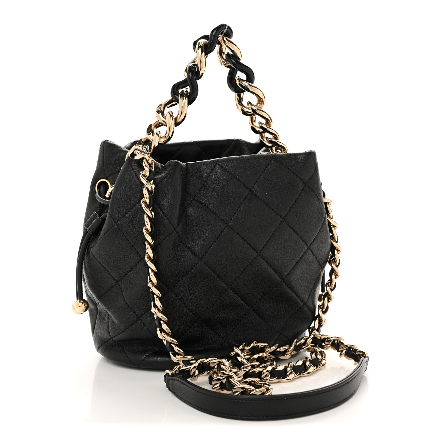 Chanel Lambskin Quilted Resin Bi-Color Chain Bucket Bag Black 3 of 13