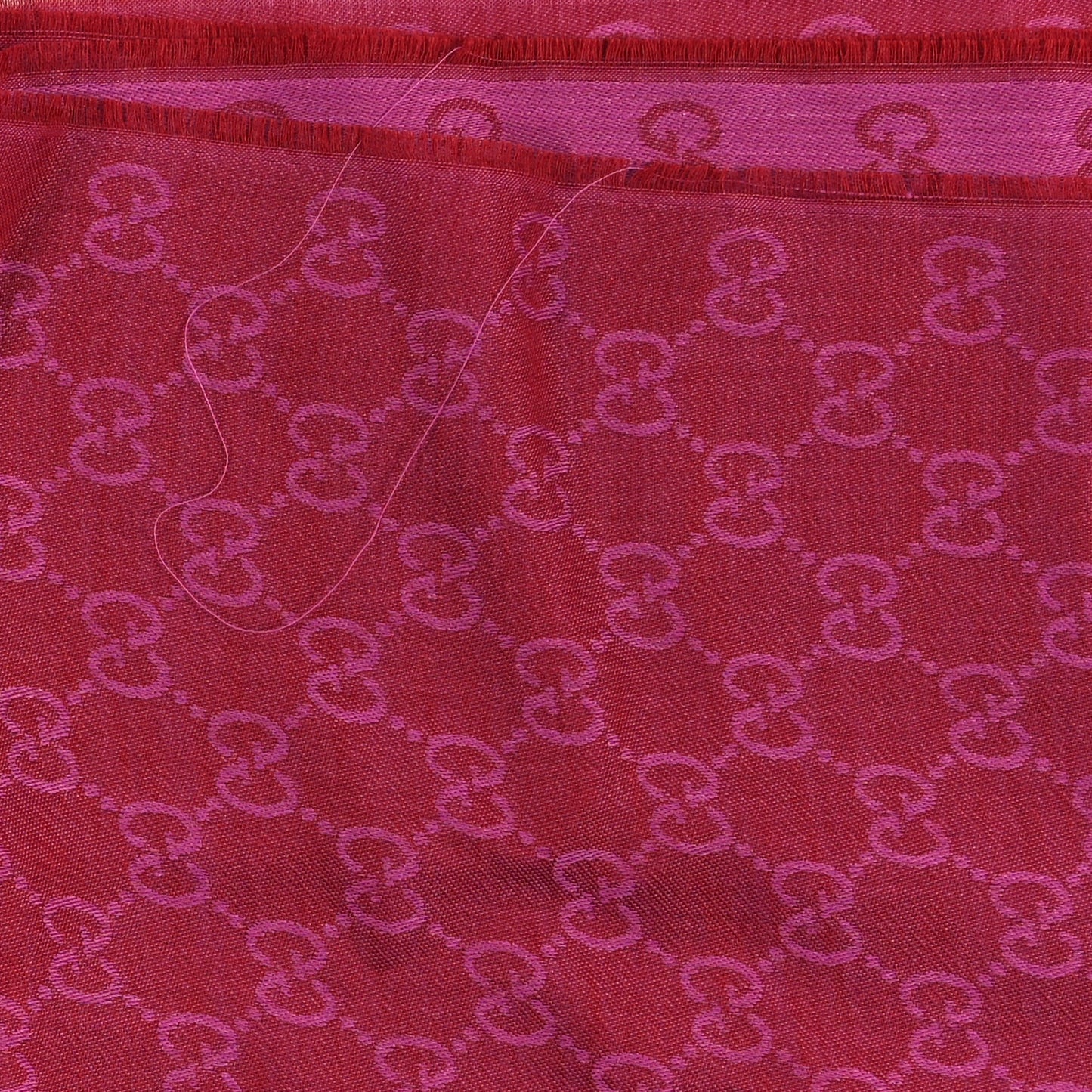 Wool Silk GG Monogram GGWeblong Fringe Scarf Shawl Red Pink