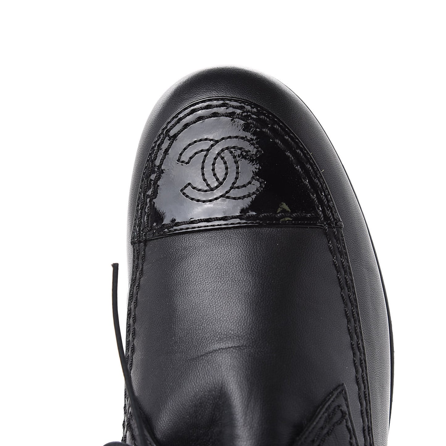 Lambskin Patent Calfskin Pearl Lace Up Boots 39.5 Black