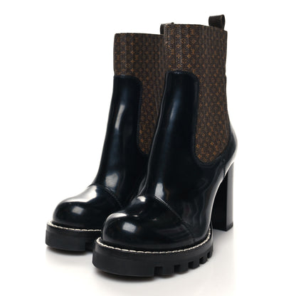 Louis Vuitton Patent Nano Monogram Ankle Star Trail Boots 39 Black 3 of 7