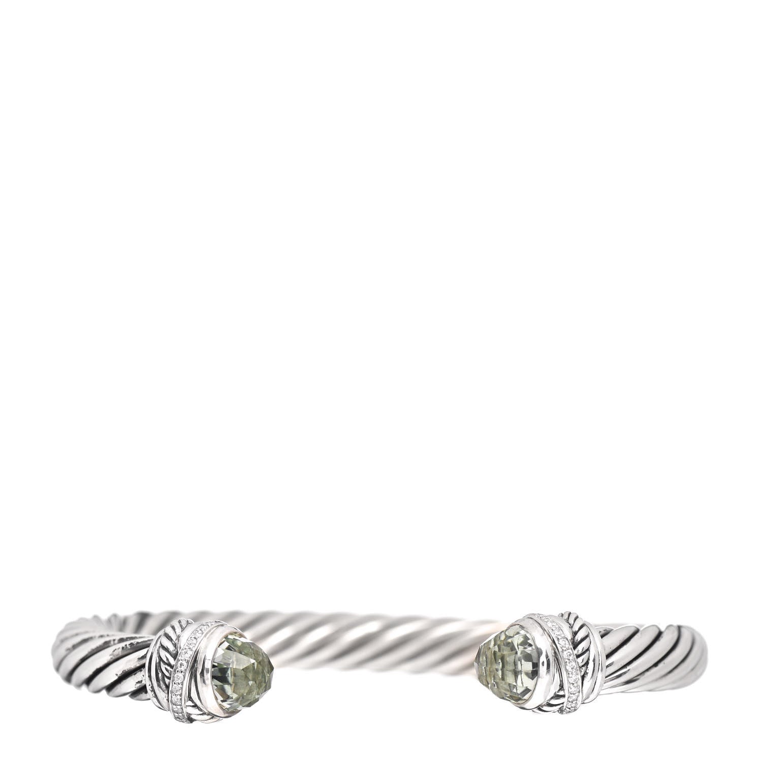 David Yurman Sterling Silver Diamond Prasiolite 7mm Cable Classics Crossover Bracelet 1 of 4