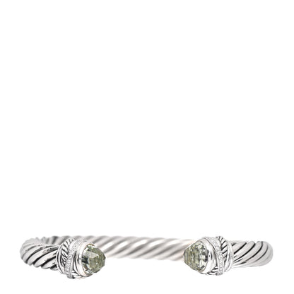 David Yurman Sterling Silver Diamond Prasiolite 7mm Cable Classics Crossover Bracelet 1 of 4