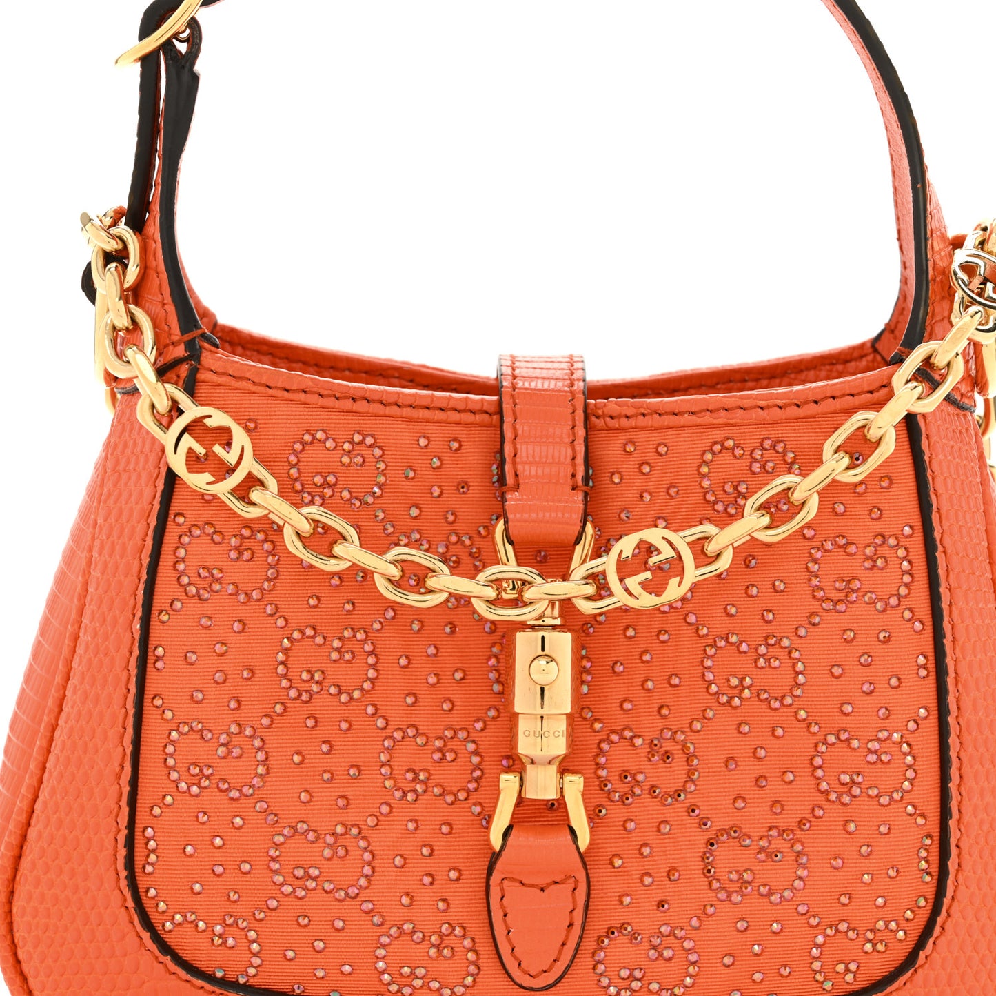 Canvas Lizard Crystal GG Monogram Mini Jackie 1961 Orange