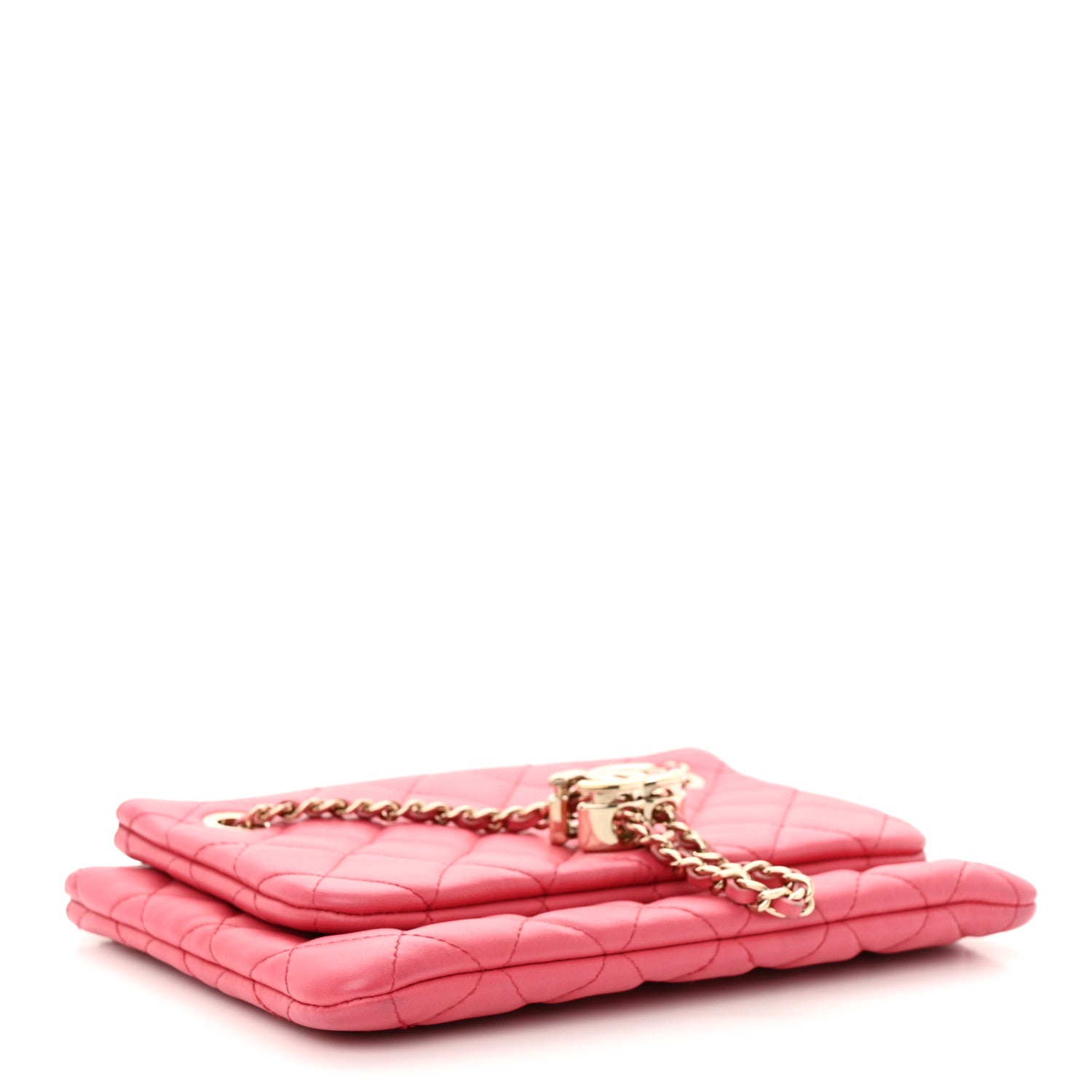 Chanel Shiny Lambskin Quilted Small Double Case With Strap Pink 4 of 11