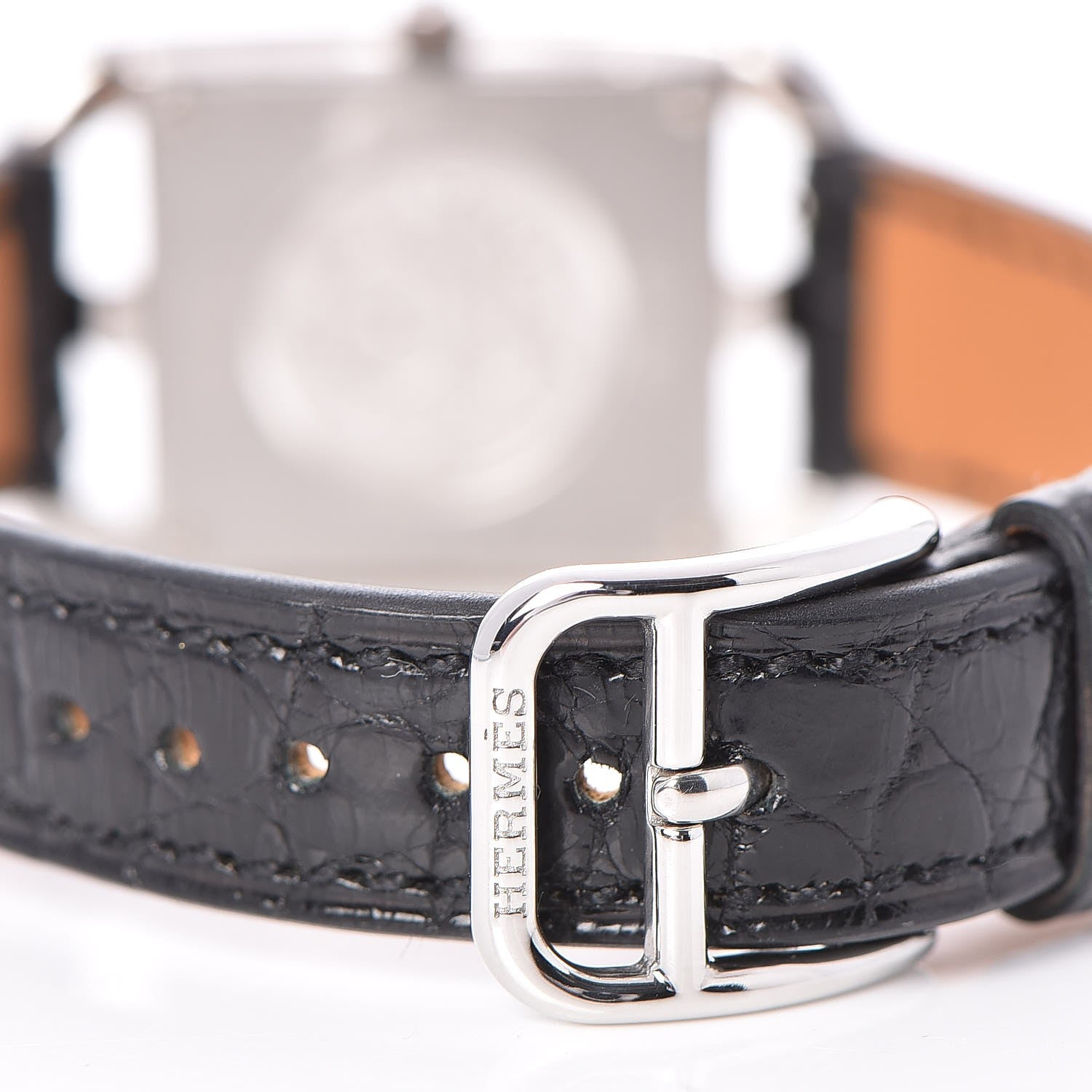Hermes Stainless Steel Alligator Diamond Bezel Mother of Pearl 23mm Cape Cod Quartz Watch Noir 7 of 11