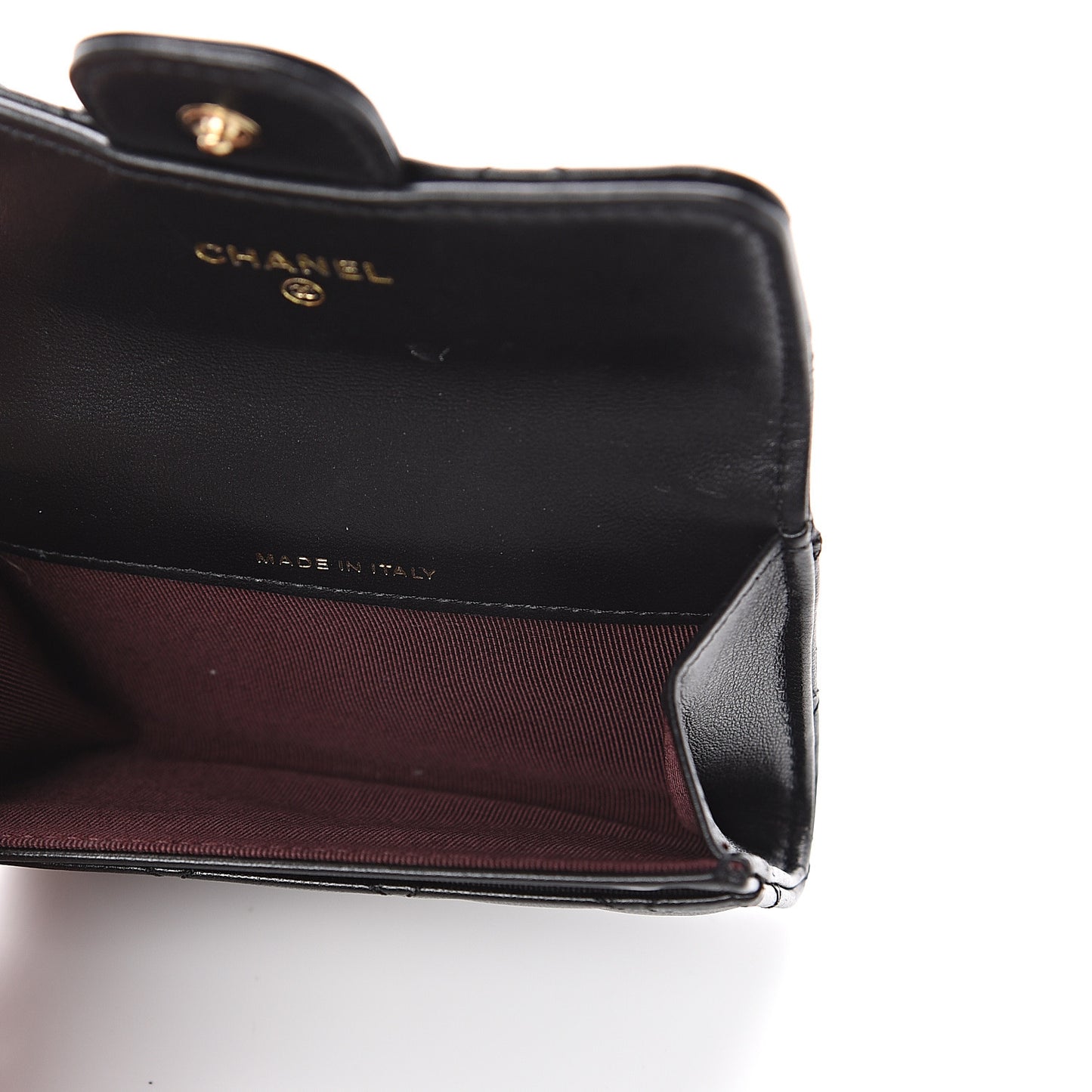 Lambskin Quilted Flap Card Holder Black