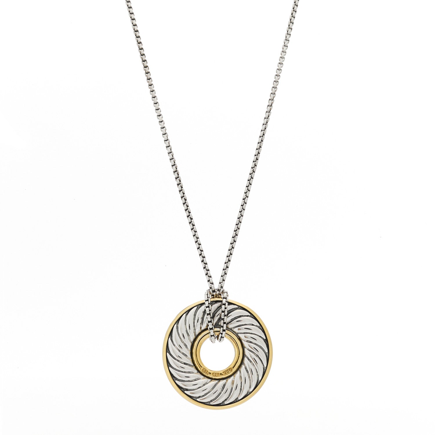 David Yurman Sterling Silver 18K Yellow Gold Cable Disc Necklace 1 of 5