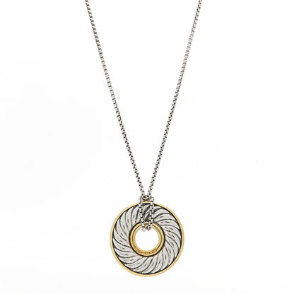 David Yurman Sterling Silver 18K Yellow Gold Cable Disc Necklace 1 of 5