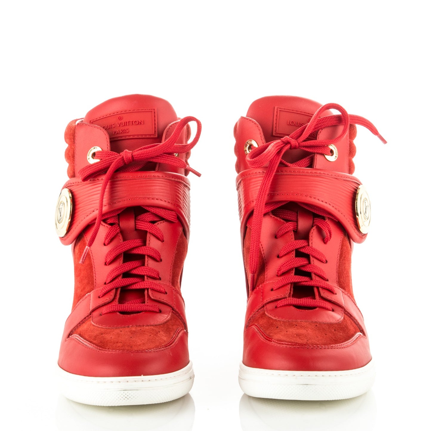 Calfskin Suede Postmark Wedge Sneakers 38 Rouge