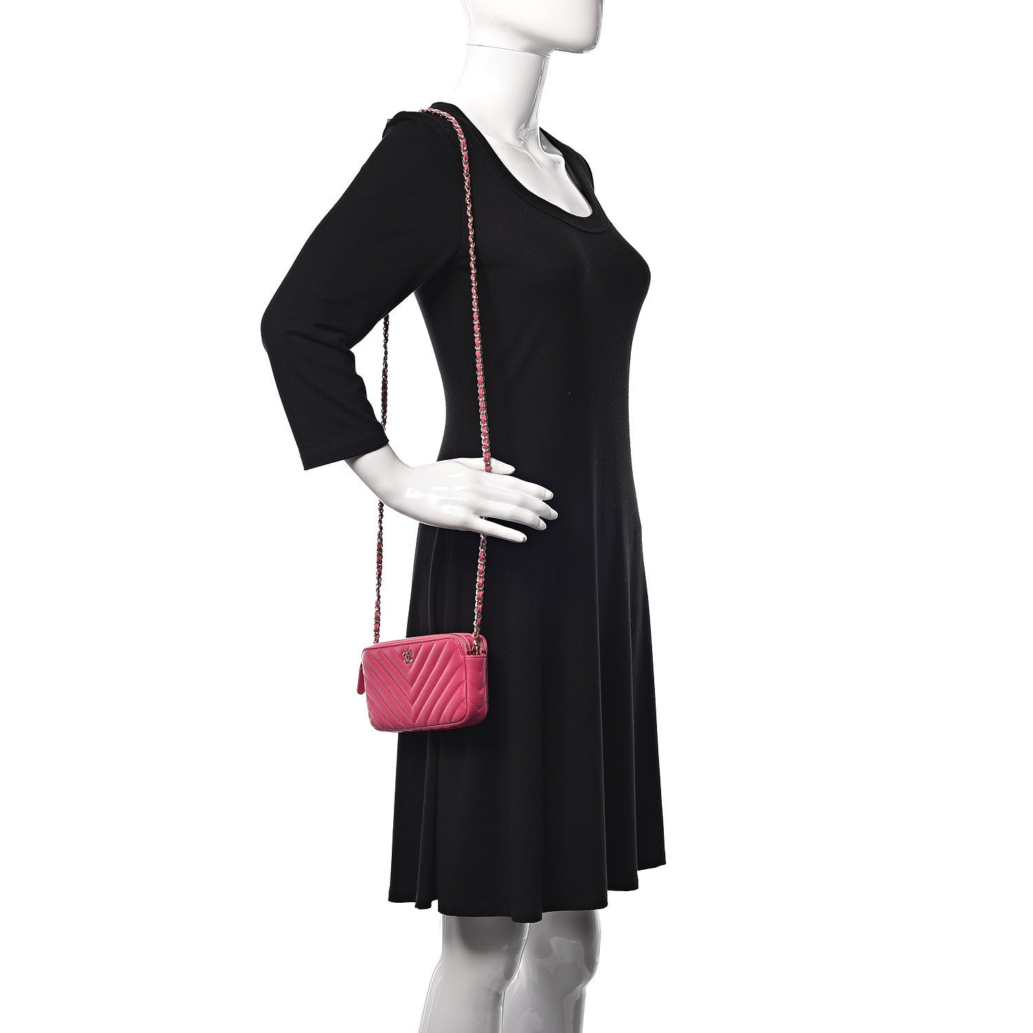 Chanel Lambskin Chevron Quilted Small Clutch With Chain Pink 2 of 13