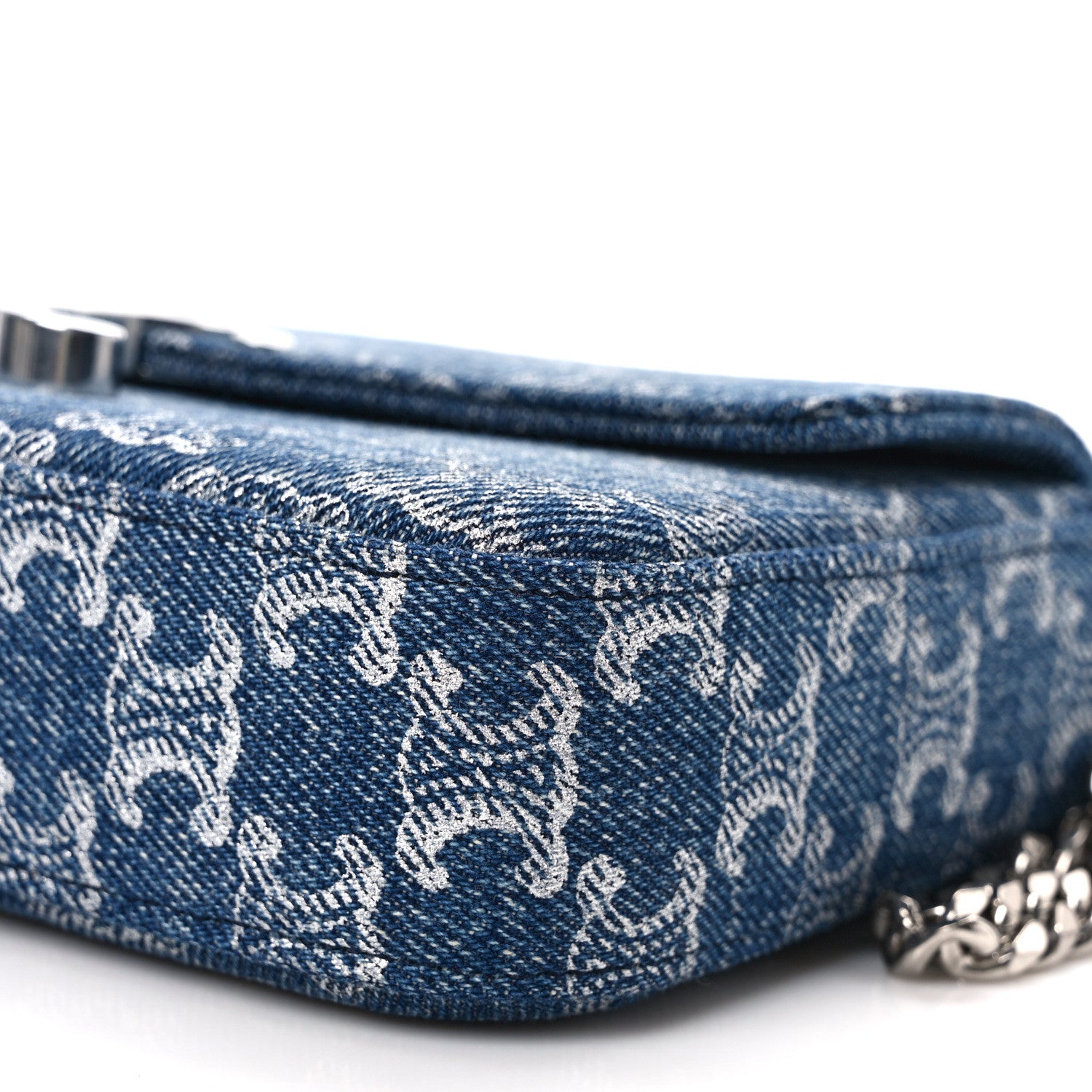 Celine Denim Triomphe Claude Chain Shoulder Bag Blue Silver 8 of 8