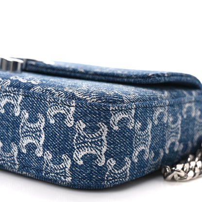Celine Denim Triomphe Claude Chain Shoulder Bag Blue Silver 8 of 8