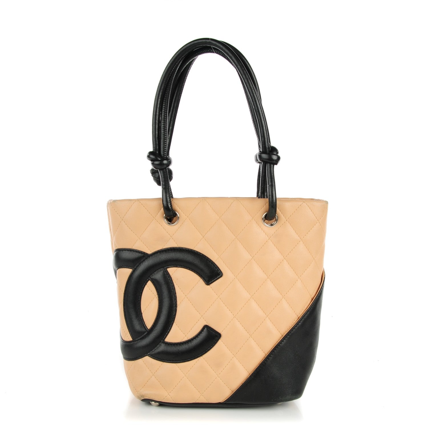 Chanel Calfskin Quilted Small Cambon Tote Beige Black 1 of 15