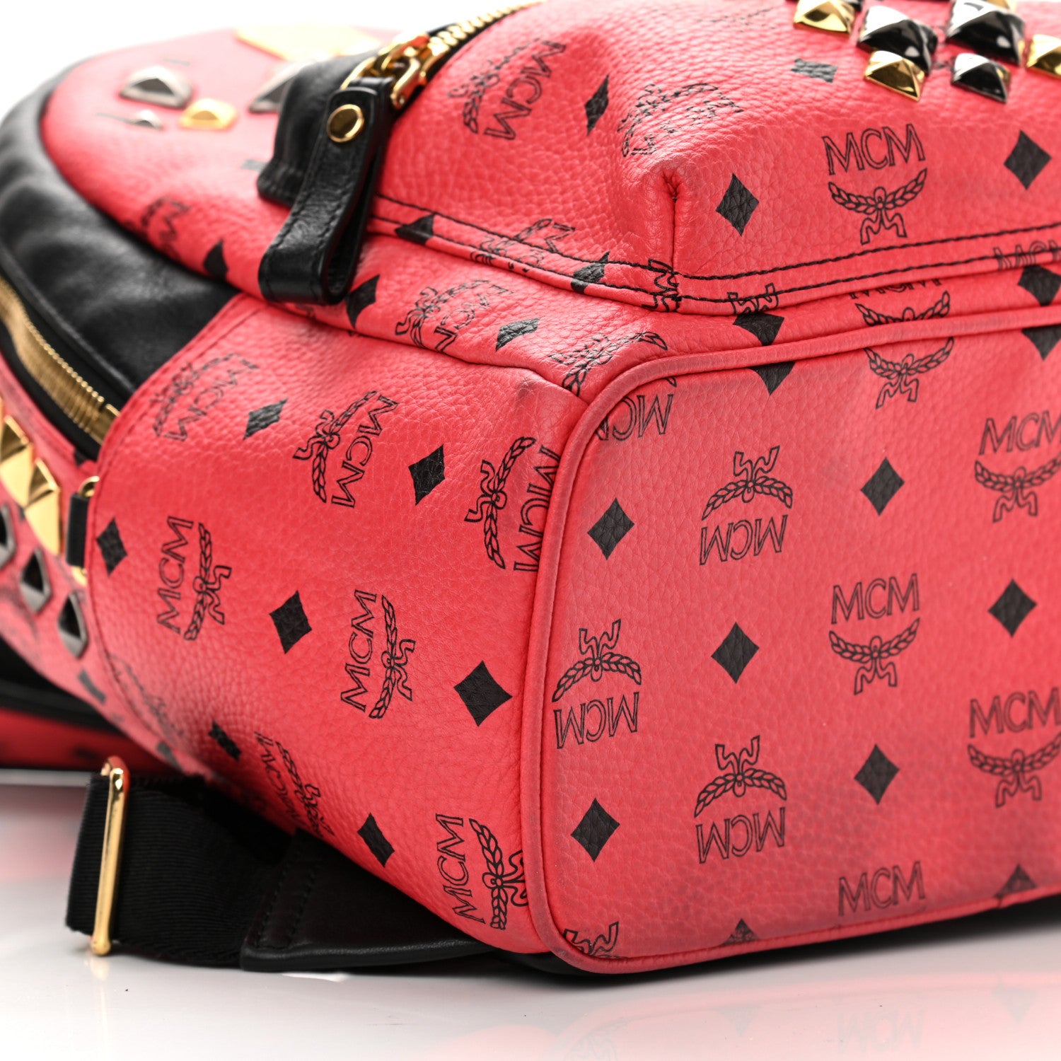 MCM Visetos Studded Colorblock Small Stark Brock Backpack Coral Black 9 of 12