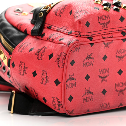 MCM Visetos Studded Colorblock Small Stark Brock Backpack Coral Black 9 of 12