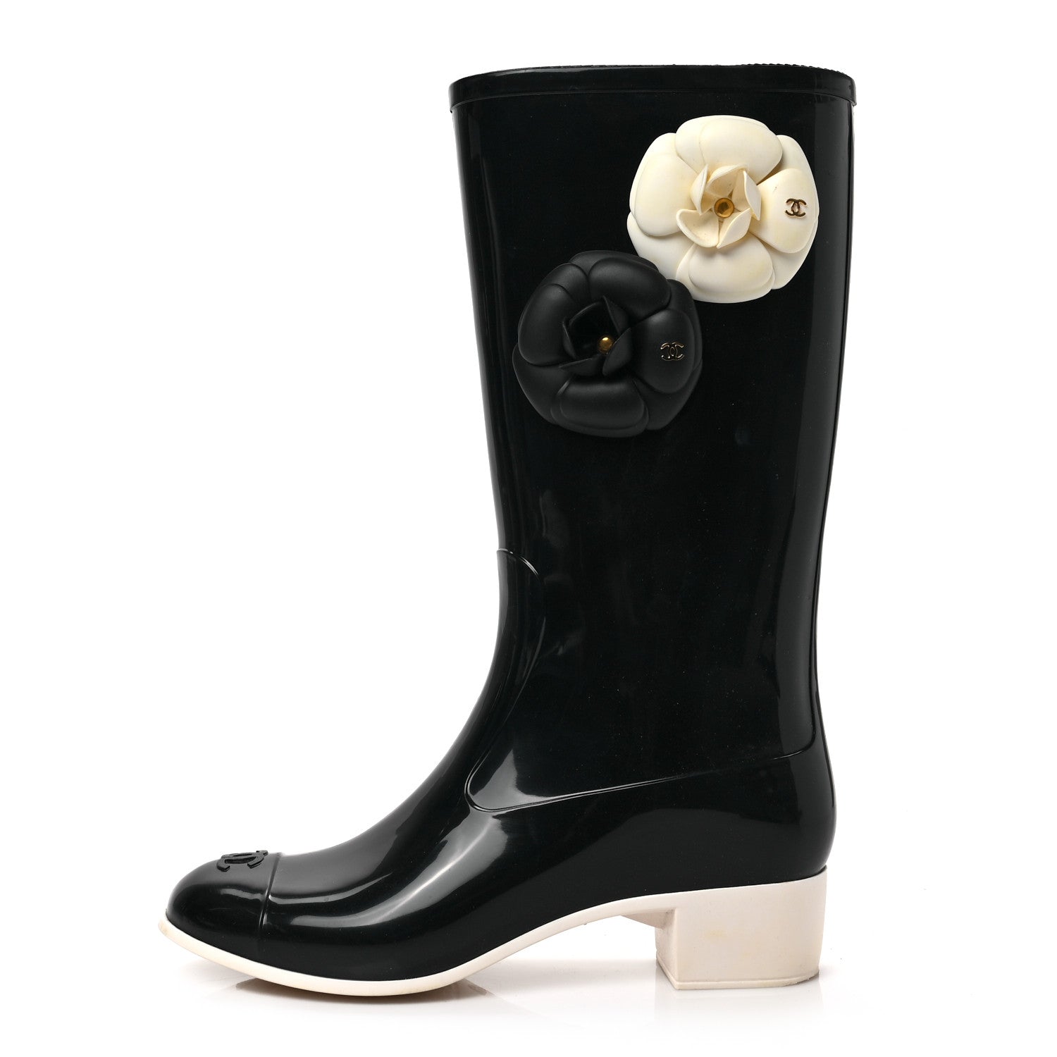Chanel Rubber Camellia Rain Boots 37 Black 1 of 6