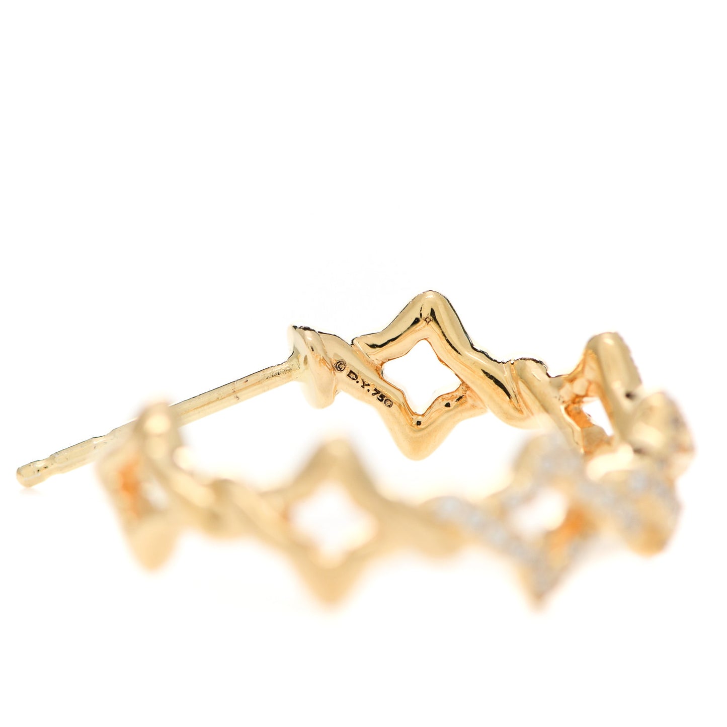 18K Yellow Gold Pave Diamond Small Venetian Quatrefoil Hoop Earrings