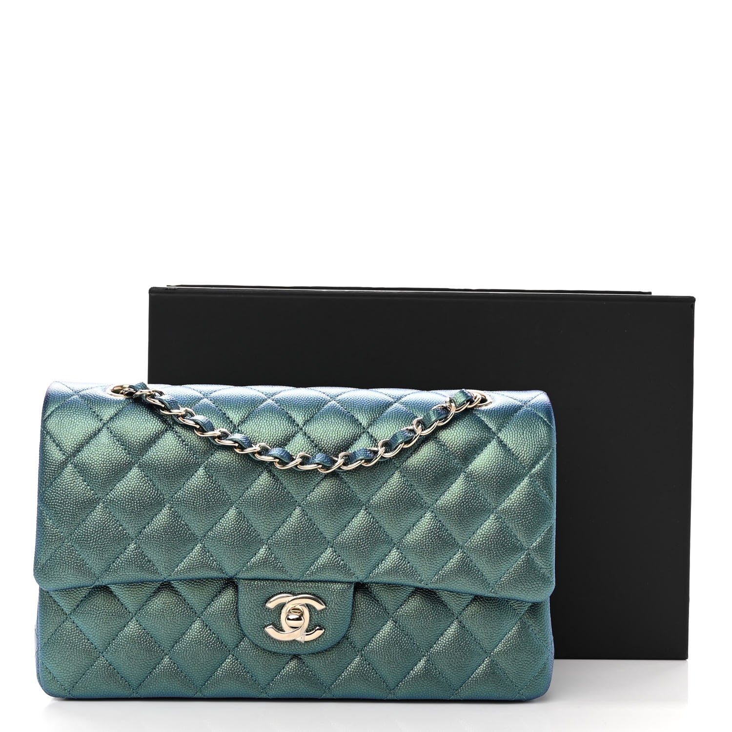 Chanel Iridescent Caviar Quilted Medium Double Flap Green 11 of 11