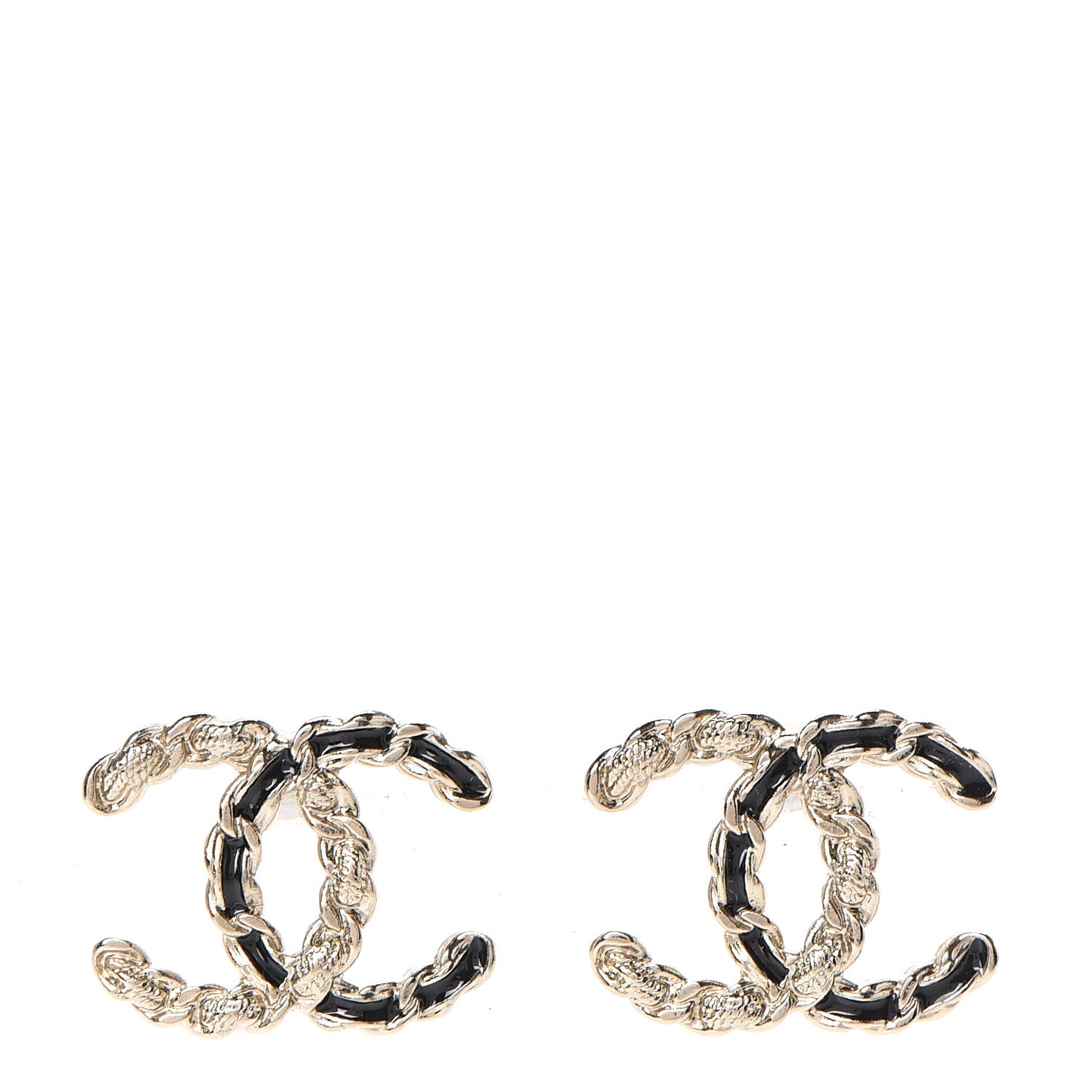 Enamel Metal Chain French New Wave CC Earrings Black Gold