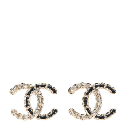 Chanel Enamel Metal Chain French New Wave CC Earrings Black Gold 1 of 5
