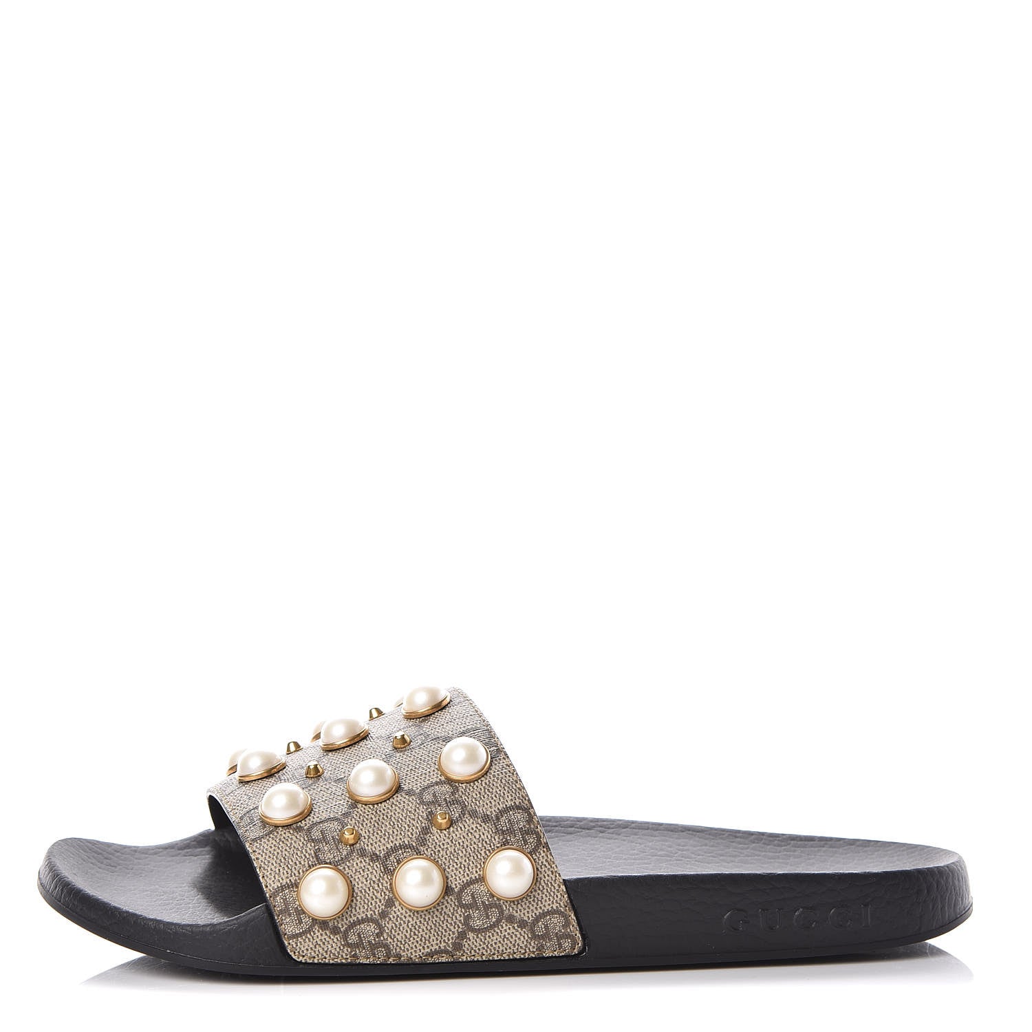 Gucci GG Supreme Monogram Slide Pearls Sandals 39 Beige 1 of 7