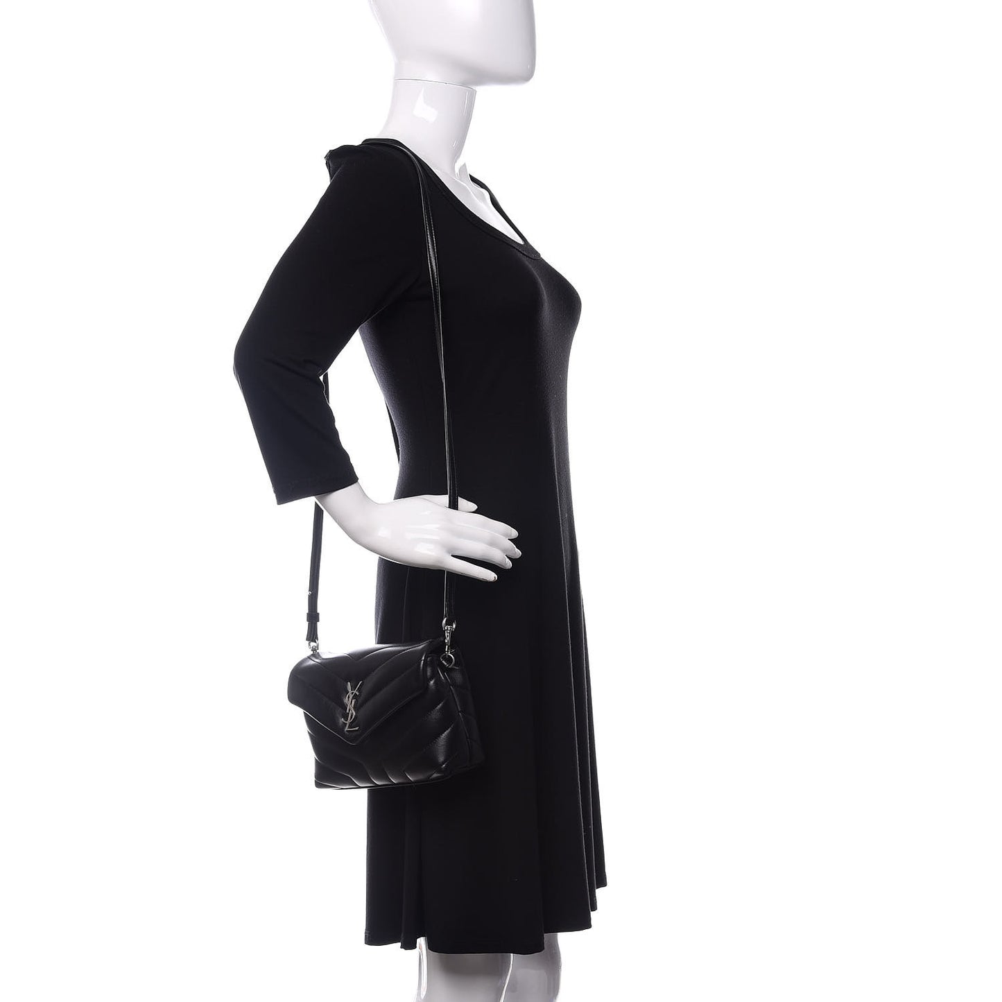 Calfskin Y Quilted Monogram Toy Loulou Crossbody Bag Black