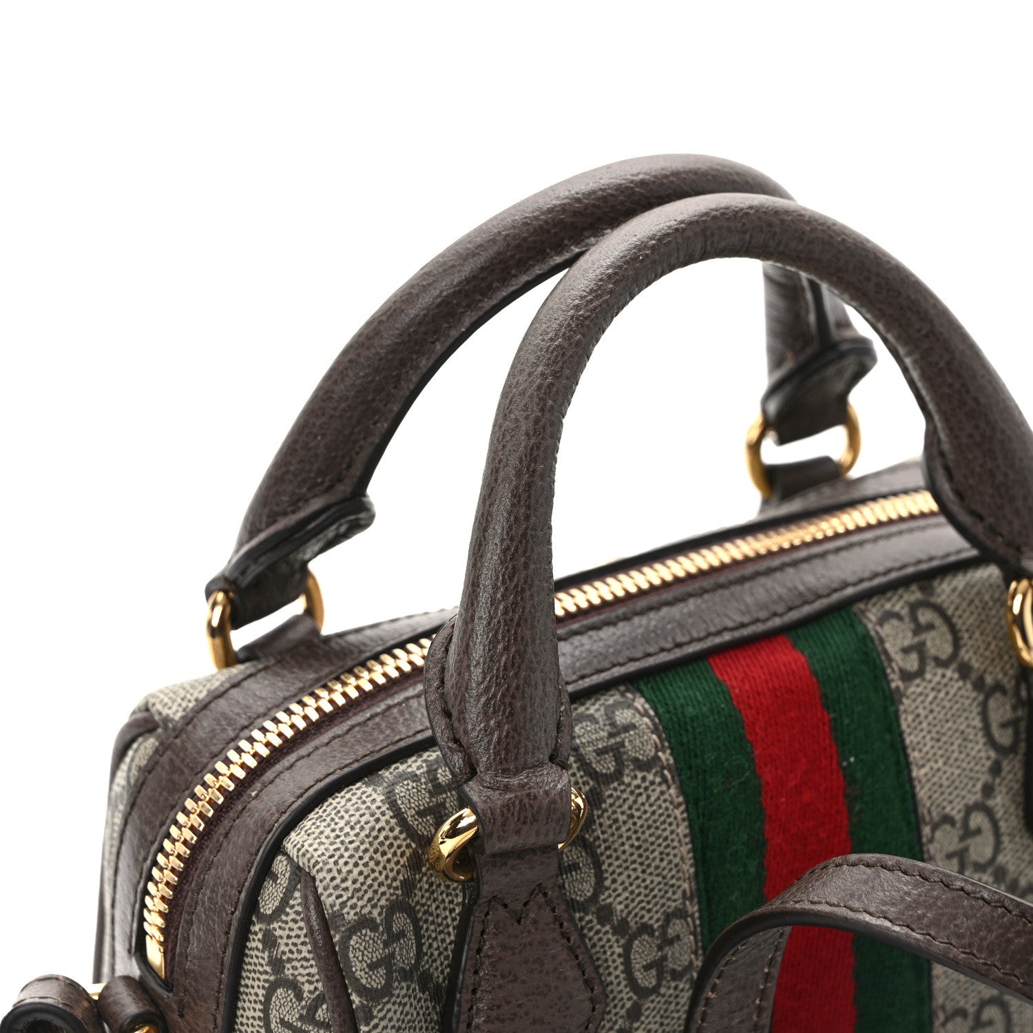 Gucci GG Supreme Monogram Textured Dollar Calfskin Web Super Mini Ophidia Top Handle Bowler Bag Beige Ebony New Acero 14 of 15
