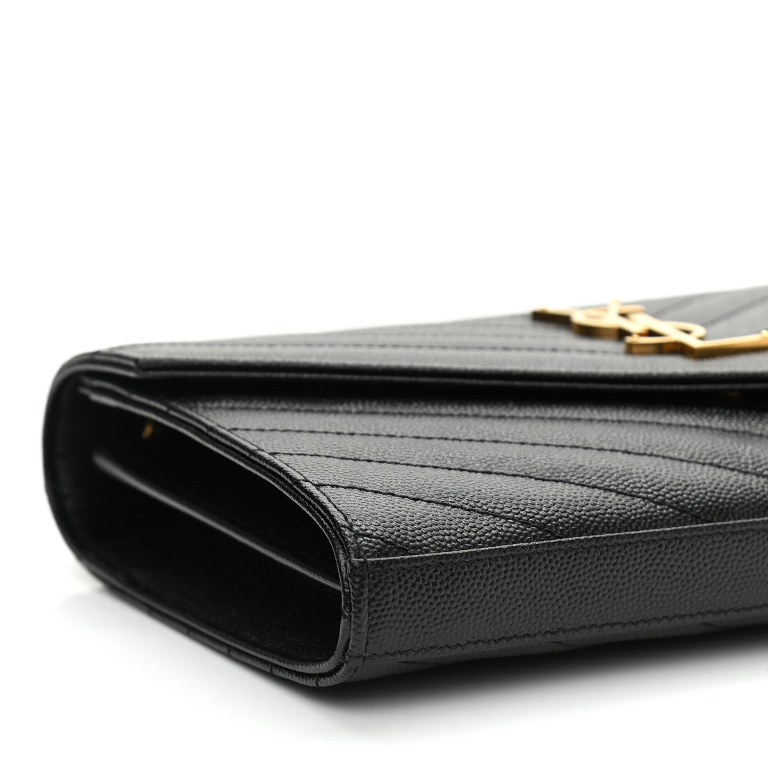 Saint Laurent Grain De Poudre Matelasse Chevron Monogram Chain Wallet Black 8 of 9
