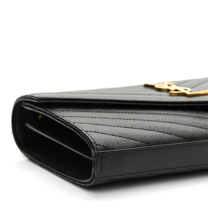 Saint Laurent Grain De Poudre Matelasse Chevron Monogram Chain Wallet Black 8 of 9