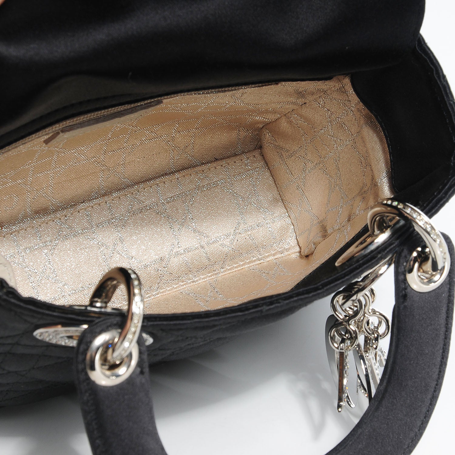 Christian Dior Satin Swarovski Crystal Cannage Mini Lady Dior