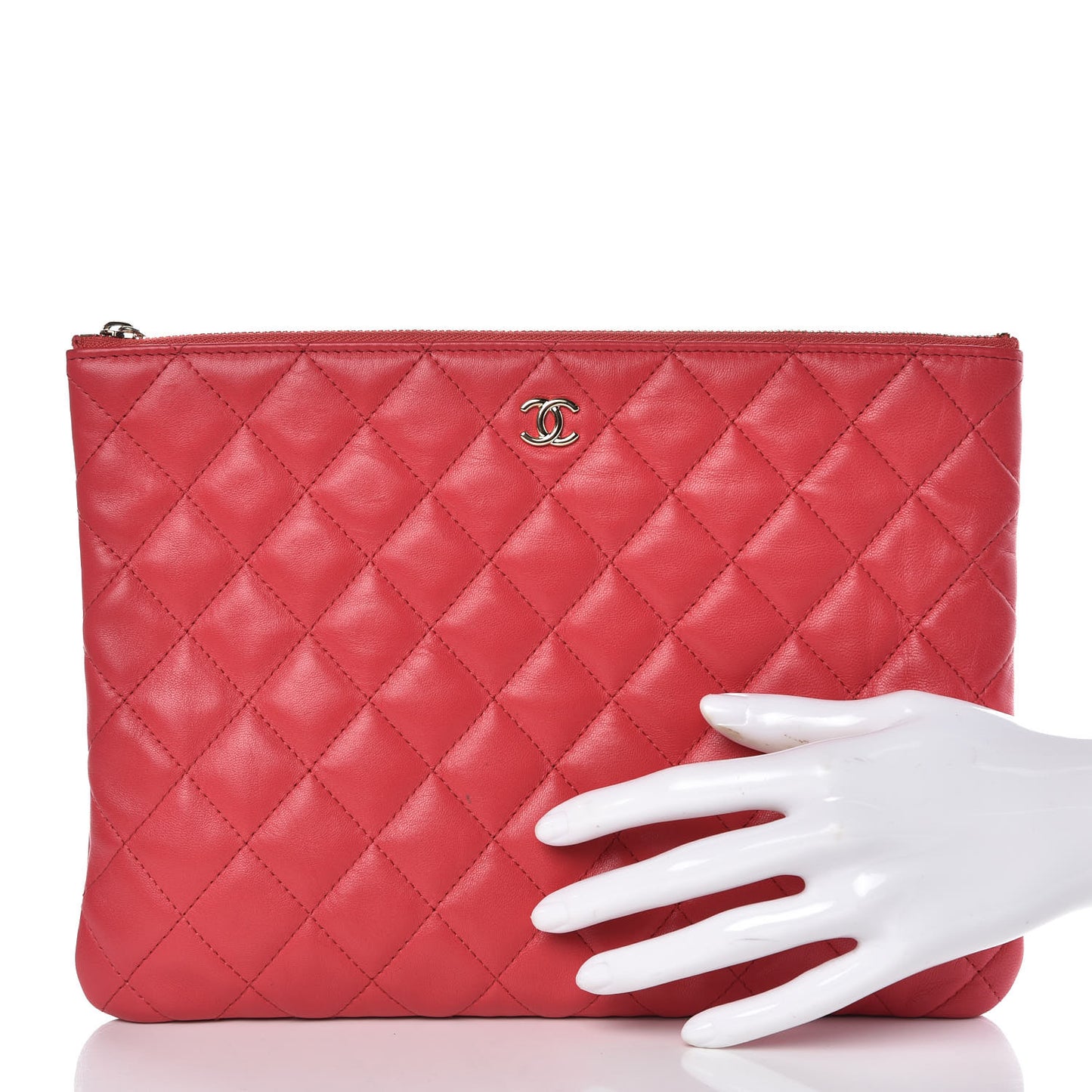 Lambskin Quilted Medium Cosmetic Case Red