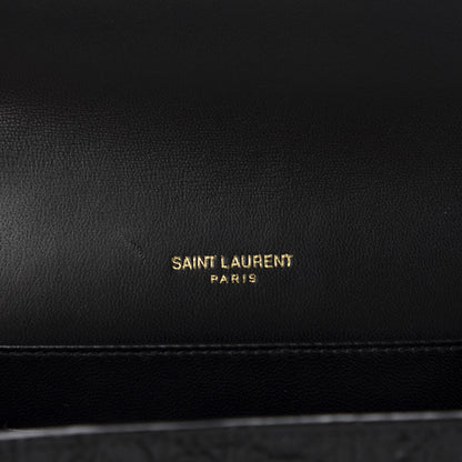 Saint Laurent Calfskin Crocodile Embossed Monogram Cassandra Chain Wallet Black 8 of 11