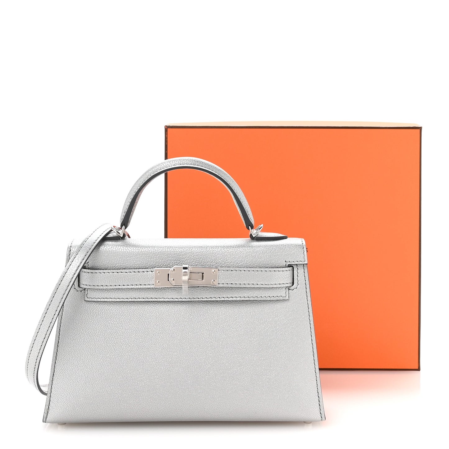 Metallic Chevre Chamkilight Mini Kelly Sellier 20 Argent