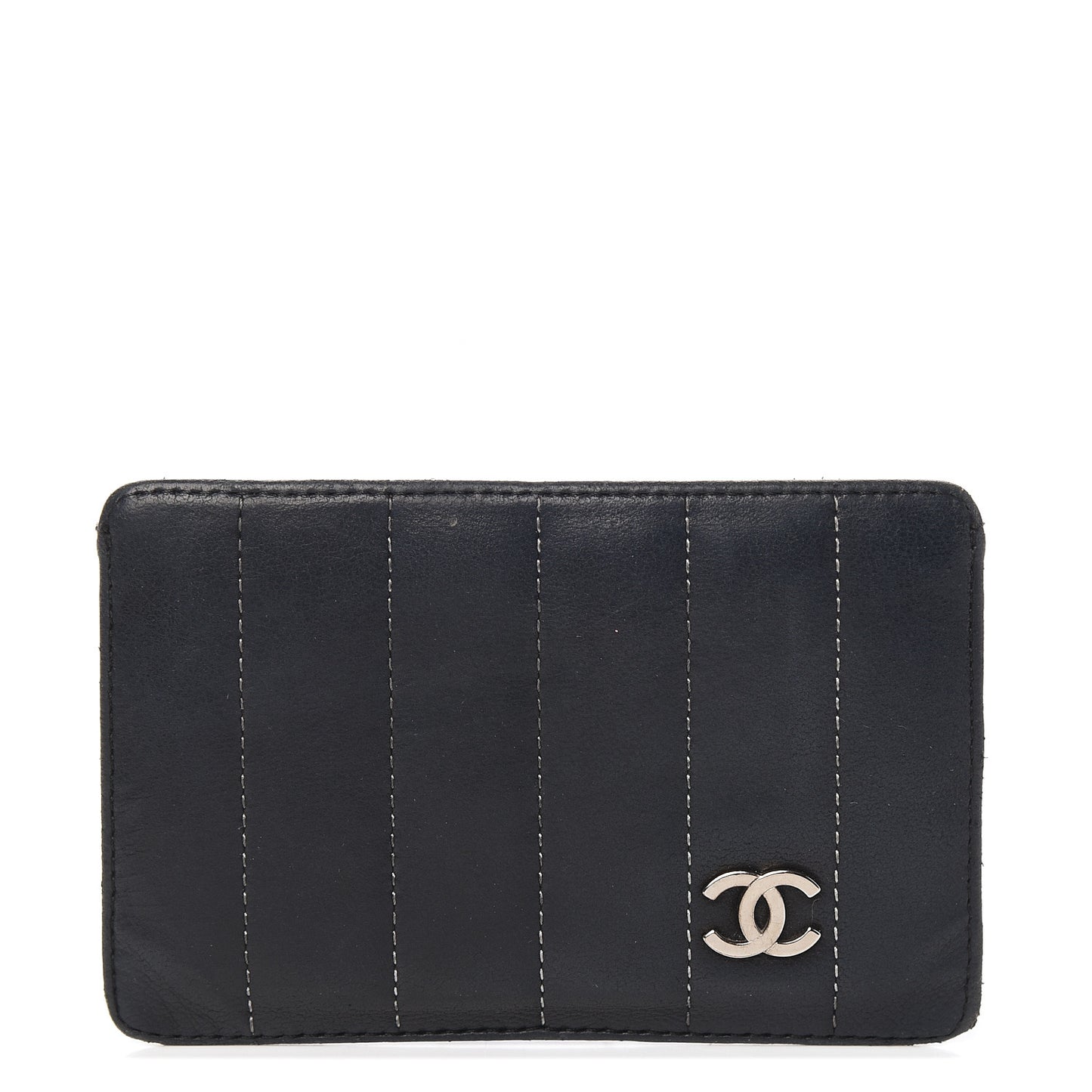 Lambskin Vertical Quilted Card Holder Black