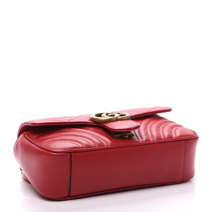 Gucci Calfskin Matelasse Mini GG Marmont Shoulder Bag Hibiscus Red 5 of 13