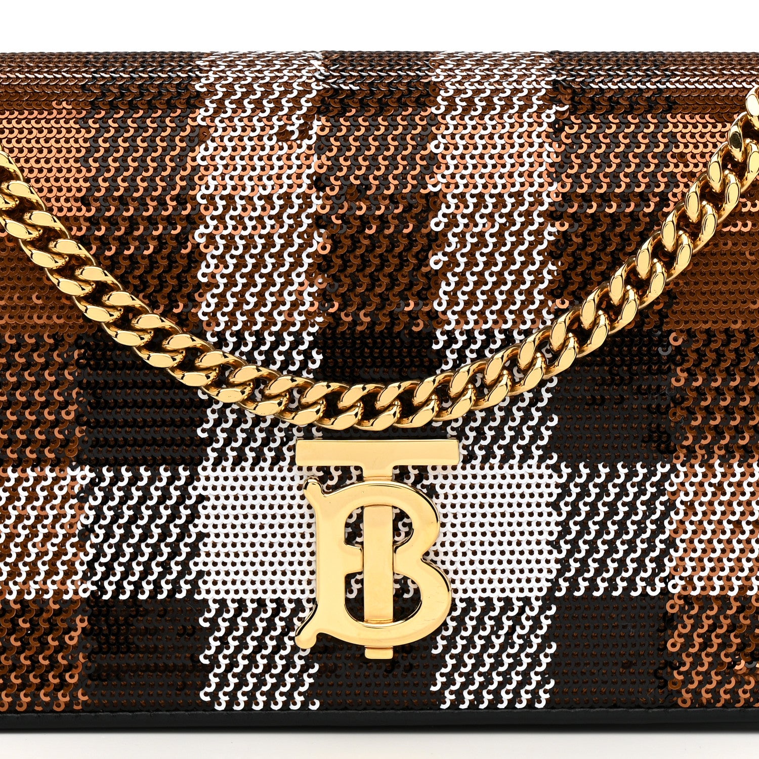 Burberry Calfskin Sequin Check Embellished TB Lola Chain Wallet Dark Birch 7 of 9