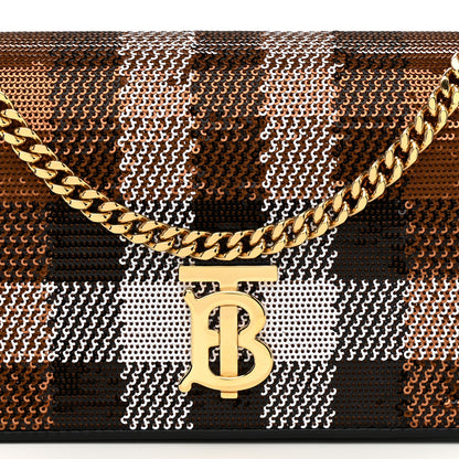 Burberry Calfskin Sequin Check Embellished TB Lola Chain Wallet Dark Birch 7 of 9