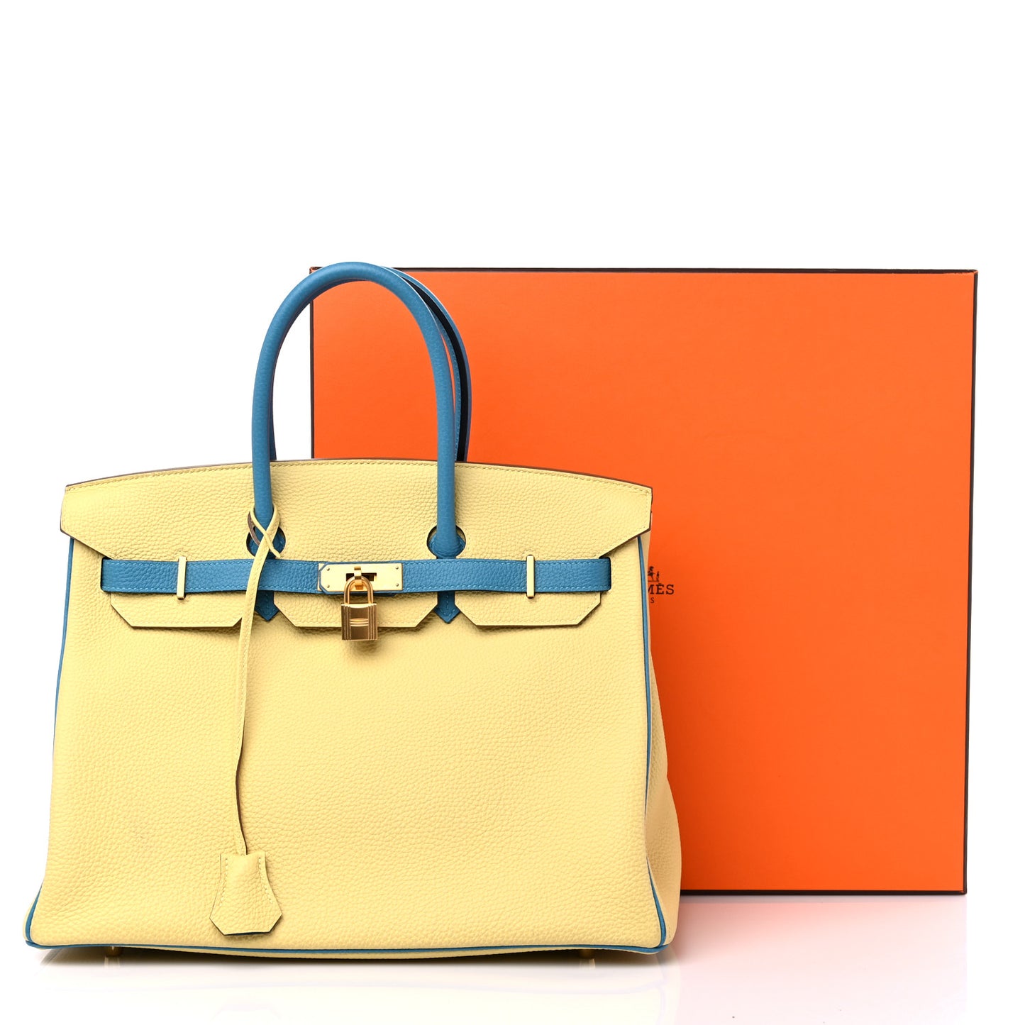 Togo Horseshoe Birkin 35 Jaune Poussin Bleu Izmir