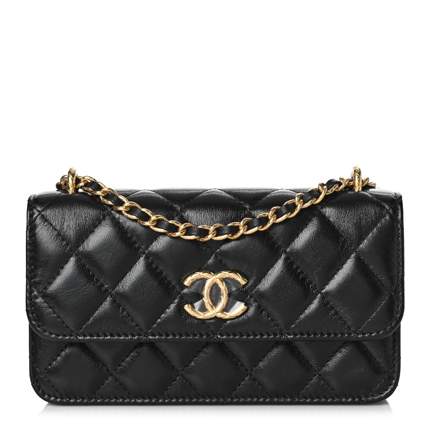 Chanel Lambskin Quilted Dynasty Flap Phone Holder With Chain Black 1 of 13