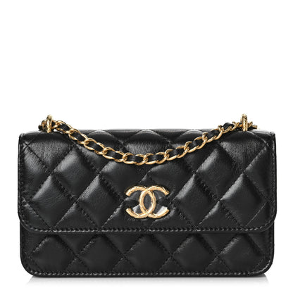 Chanel Lambskin Quilted Dynasty Flap Phone Holder With Chain Black 1 of 13