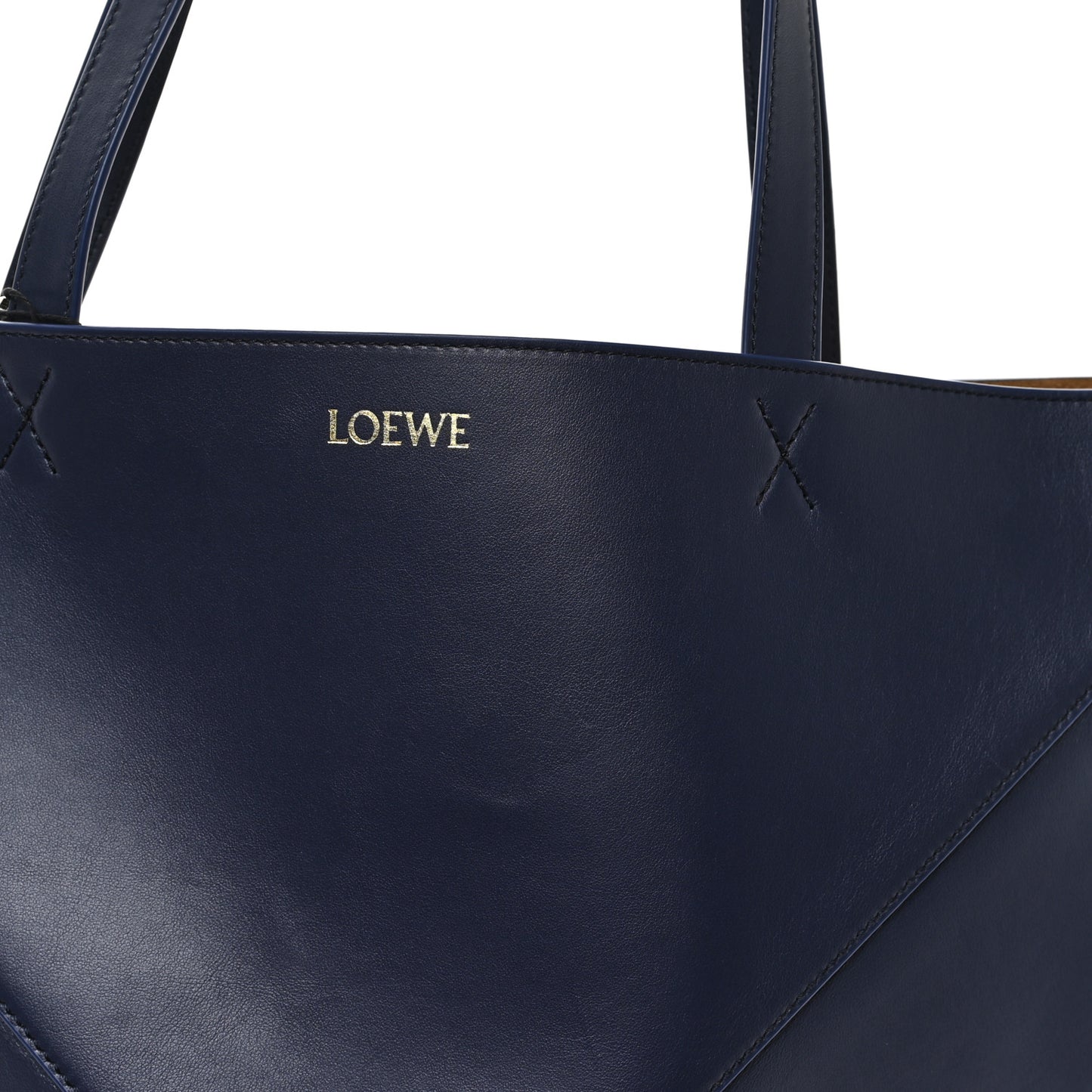 Shiny Calfskin Large Puzzle Fold Tote Abyss Blue