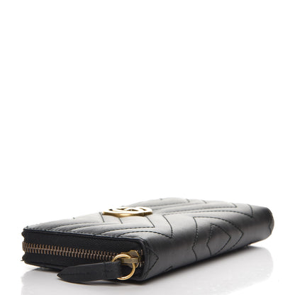 Gucci Calfskin Matelasse GG Marmont Zip Around Wallet Black 4 of 7