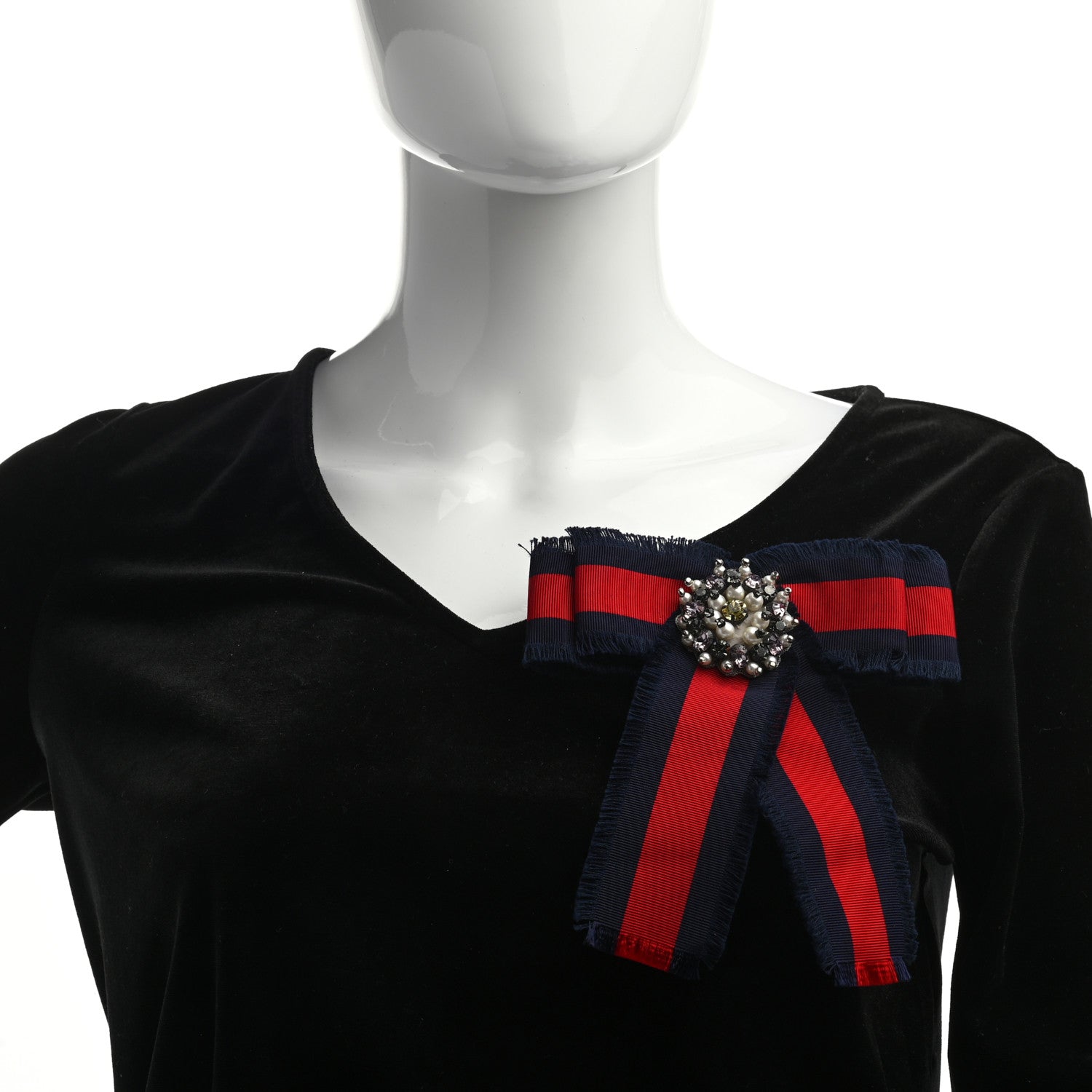 Gucci Grosgrain Web Crystal Bow Brooch Blue Red 2 of 5